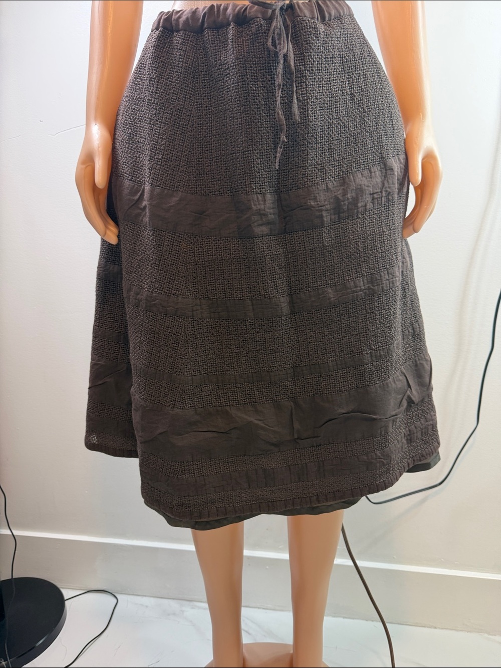 Women's Textured Brown A-Line Skirt - Elastic Waist